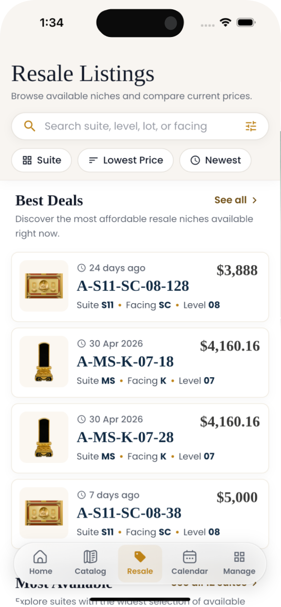 Resale Marketplace screen in the GoReach app