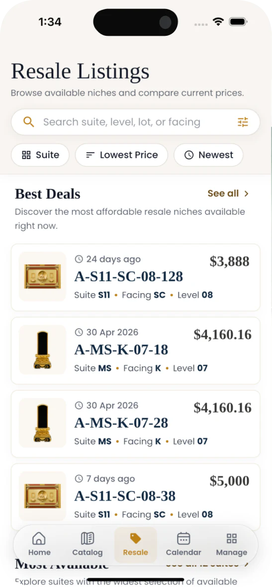 Resale Marketplace screen in the GoReach app